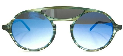 Occhiali da sole uomo e donna rotondi lenti blu sfumate a specchio neri vintage - Foto 18 di 20