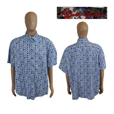 Robert Graham Short Sleeve Button Front Paisley Blue Red Rose