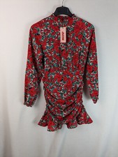 Misspap floral high neck ruched detail mini dress red size 8 New