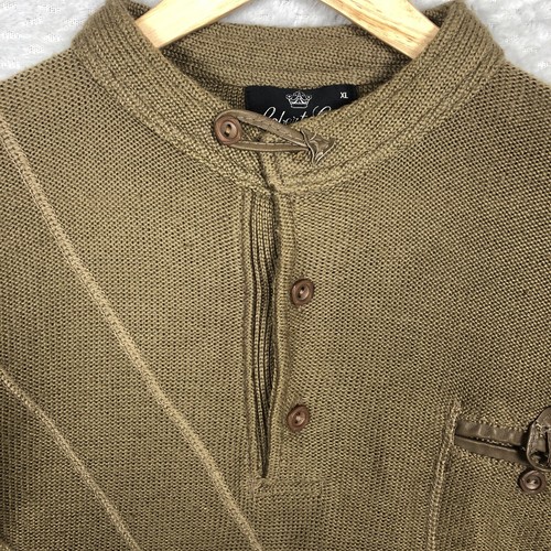 Vintage Roberto Carlo Jumper Mens Grandads Brown XL Pullover Leather Detail Warm - Picture 5 of 21