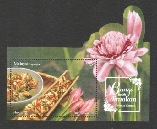 MALAYSIA 2021 EDIBLE FLOWERS ODD SHAPED SOUVENIR SHEET OF 1 STAMP IN MINT MNH  - Picture 1 of 3