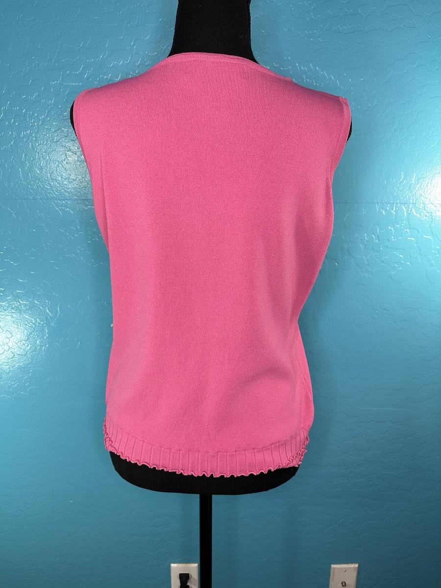 J.A.C. Womens pink knit top Sleeveless Sz XL ruffle accent