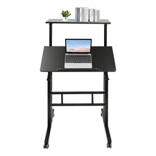 Adjustable Height Stand Up Desk Mobile Workstation Laptop Desk w/Wheels Home