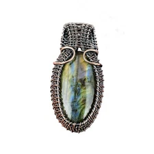 Labradorite Stone Handcrafted Valentine's Day Art Deco Pendant Jewelry Copper