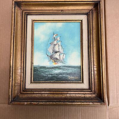 signed J. James, Clipper ship on the ocean, oil on canvas painting, framed