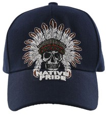 NEW NATIVE PRIDE HONOR CHIEF SKULL HEAD BASEBALL CAP HAT NAVY