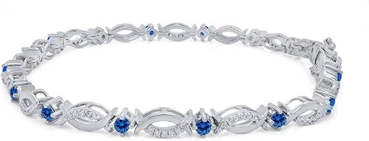 Brazalete de eslabones simulado topacio azul para mujer enchapado en oro de 14K plata de ley Foto 4 de 4