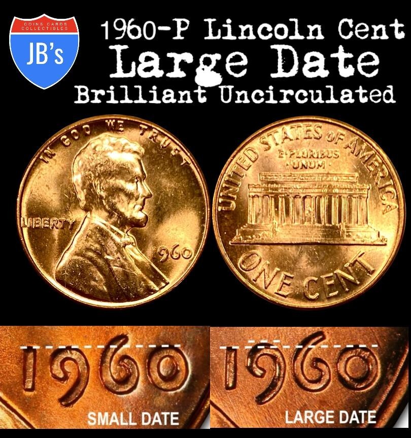 1960 (P) LARGE DATE Lincoln Memorial Cent Penny 1c- BRILLIANT UNCIRCULATED (BU)