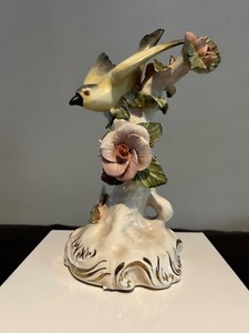 ANTIQUE PORCELAIN BIRD ON ORNATE BRANCH