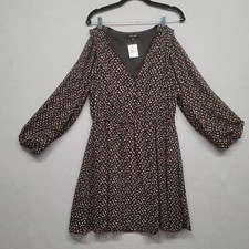 NWT Madewell Womens Black Pleated Balloon Sleeve Button-Front Mini Dress Size M