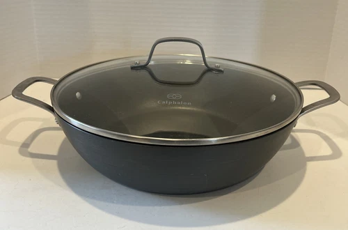 Calphalon Classic Nonstick 12" Frying Saute Pan Glass Lid 2 Handles 3.5” D READ