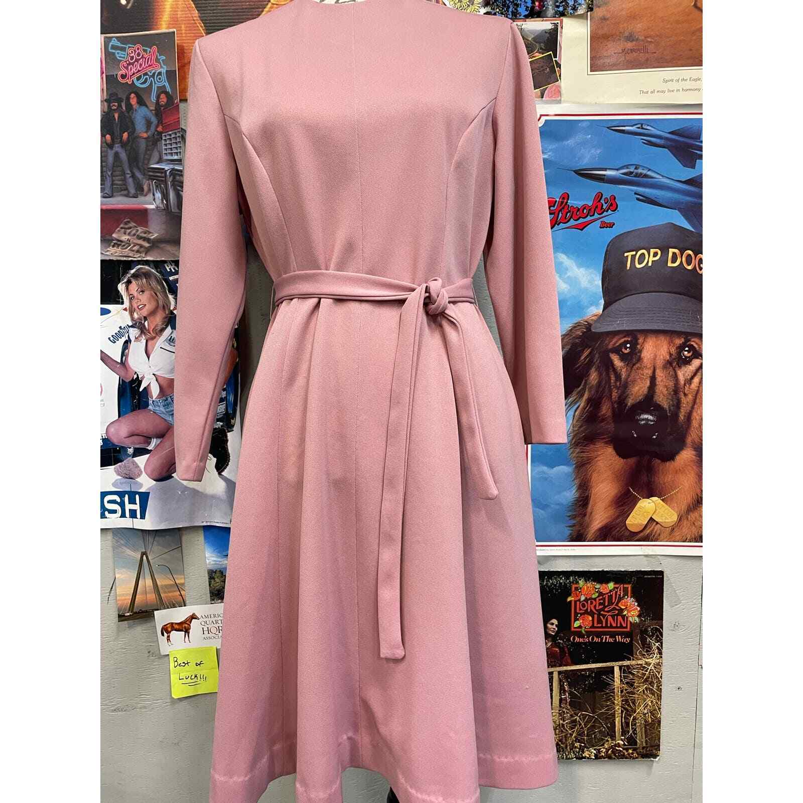 Vintage 60s Joan Curtis Pink Long Sleeve Midi Dre… - image 4