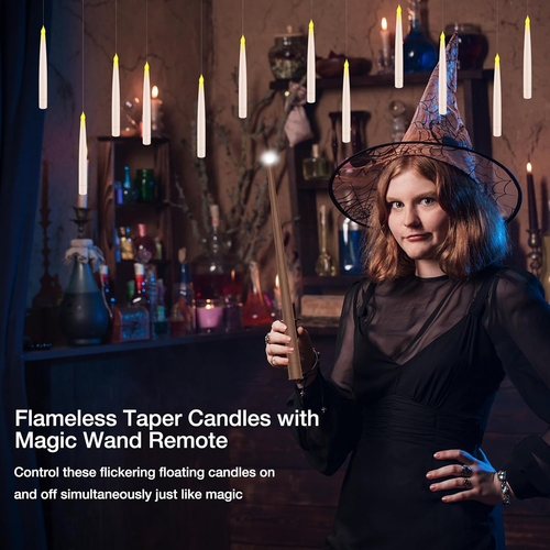 Floating Candles with Wand, Magic Hanging Candles Flickering Warm Light Flameles - Picture 5 of 12
