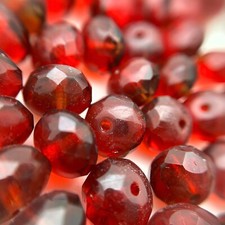 Faceted Berry Red Sparkly Czech Glass Rondelle Beads 6x9mm  RCG70 
