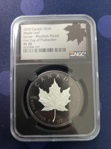 2020 $20 Canada Silver Maple Incuse Rhodium - NGC PF70 First Day of Production