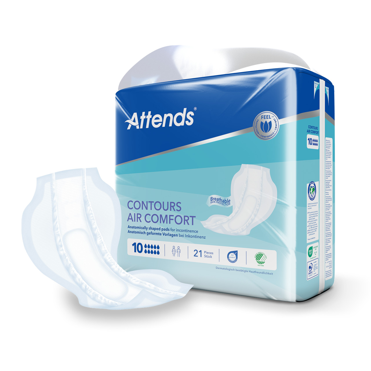 Attends Contours Air Comfort 10 Large Incontinence Pads - 4 Packs of 21 - 3150ml