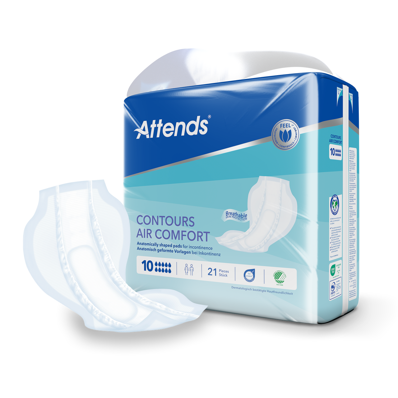 Attends Contours 10 Air Comfort Faecal & Urinary Incontinence Pads x 21