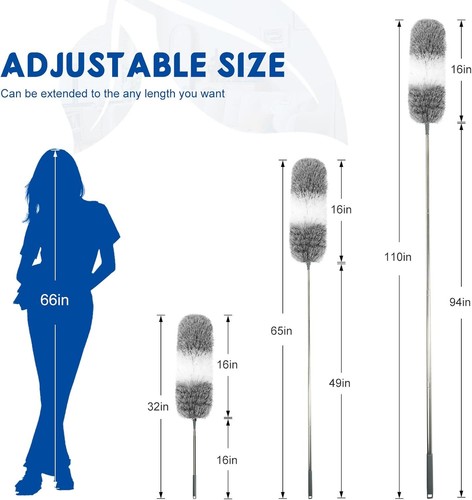 Microfiber Feather Dusters for Cleaning, Extendable Duster with 110" Extension P - Picture 2 of 3