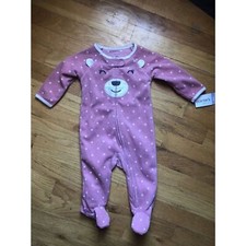 Carter's size 6M Dusty Pink Polka Dot Bear Fleece Sleeper 6M