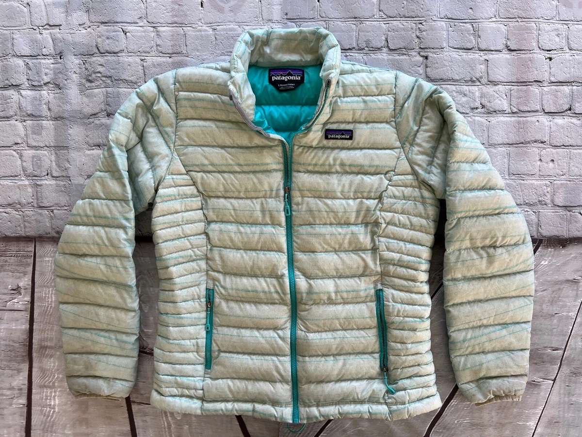 Womens PATAGONIA Striped Goose Down Full Zip Puffer Sweater Jacket