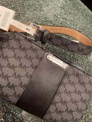 MICHAEL KORS Black & Grey Signature MK Logo Belt Bag, Waist 