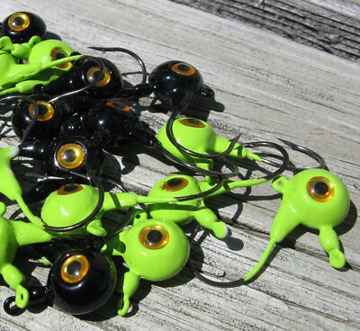 1/3 oz. Frog Skin & Black Double Eye Jigs High Gloss Lot of 20 3D Eyes M21
