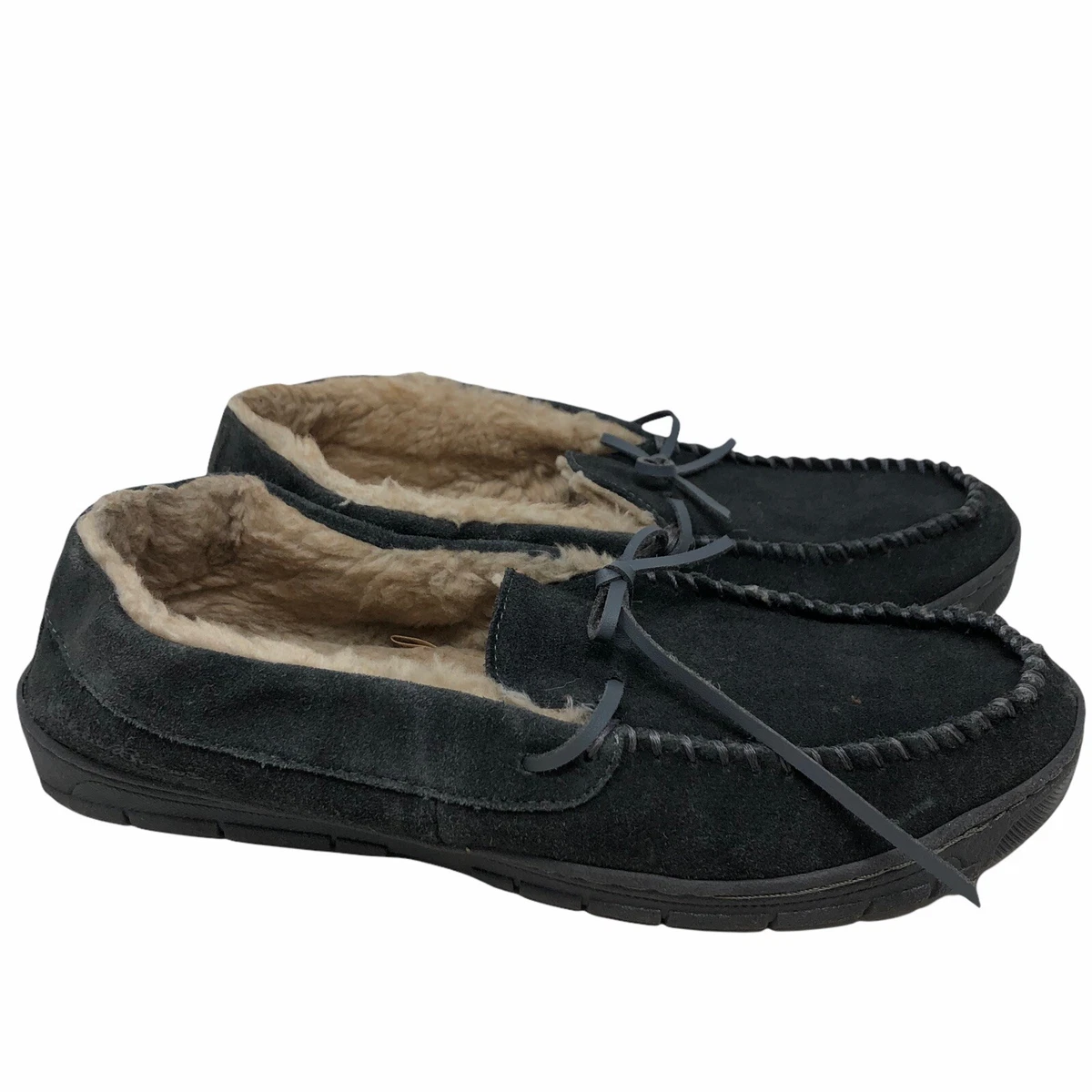Eddie Bauer Men\'s Gray Suede Slip-On Moccasin with Shearling Trim Eddie Bauer Charcoal Gray Suede Faux Fur Slip on Moccasin  main image 4