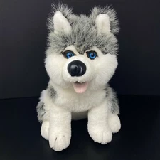 Bloom Brothers Husky Dog Plush Gray White Blue Eyes Rattle 14" Stuffed Animal