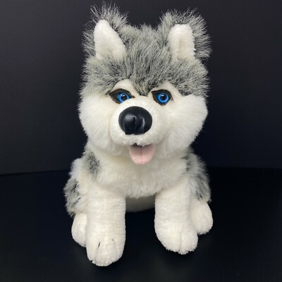 #ad Bloom Brothers Husky Dog Plush Gray White Blue Eyes Rattle 14quot; Stuffed Animal $28.99