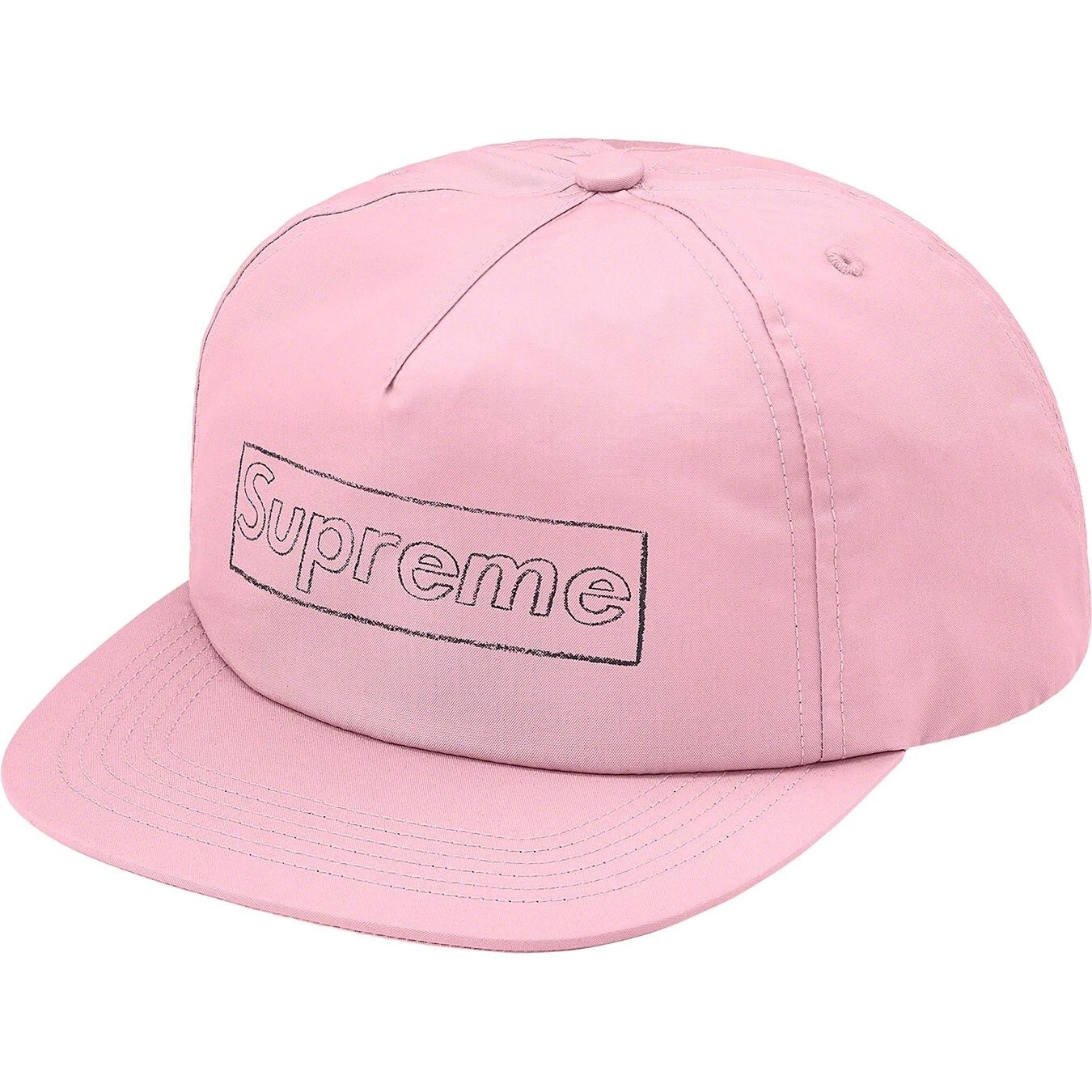NEUF Authentique Supreme x KAWS craie logo 5 panneaux rose snapback casquette SS21