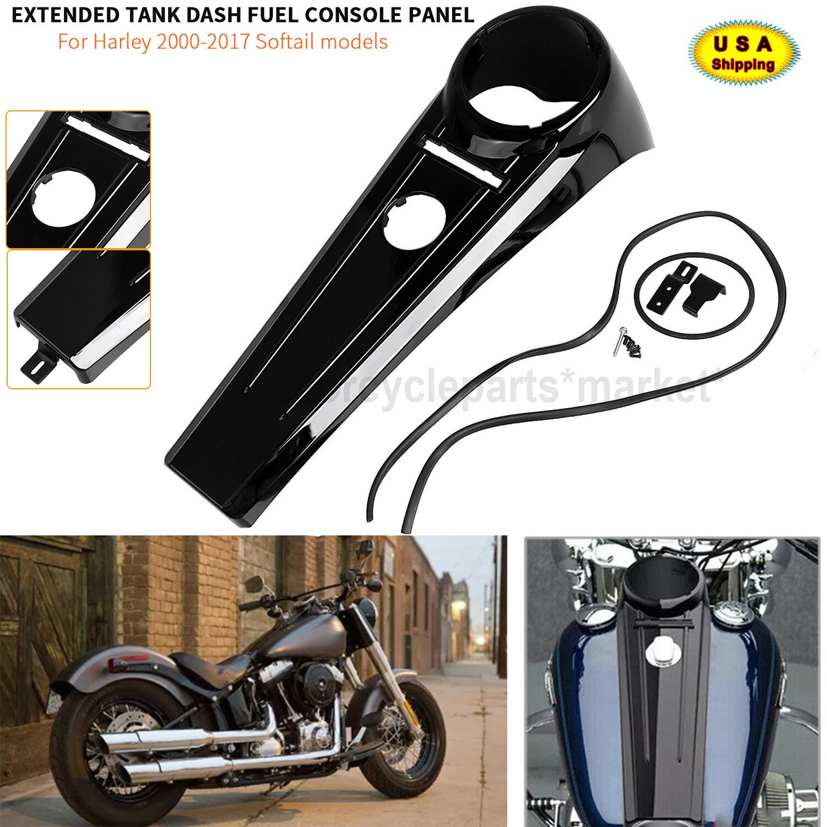 Gloss Black Extended Tank Dash Console Fit For Harley Softail 00