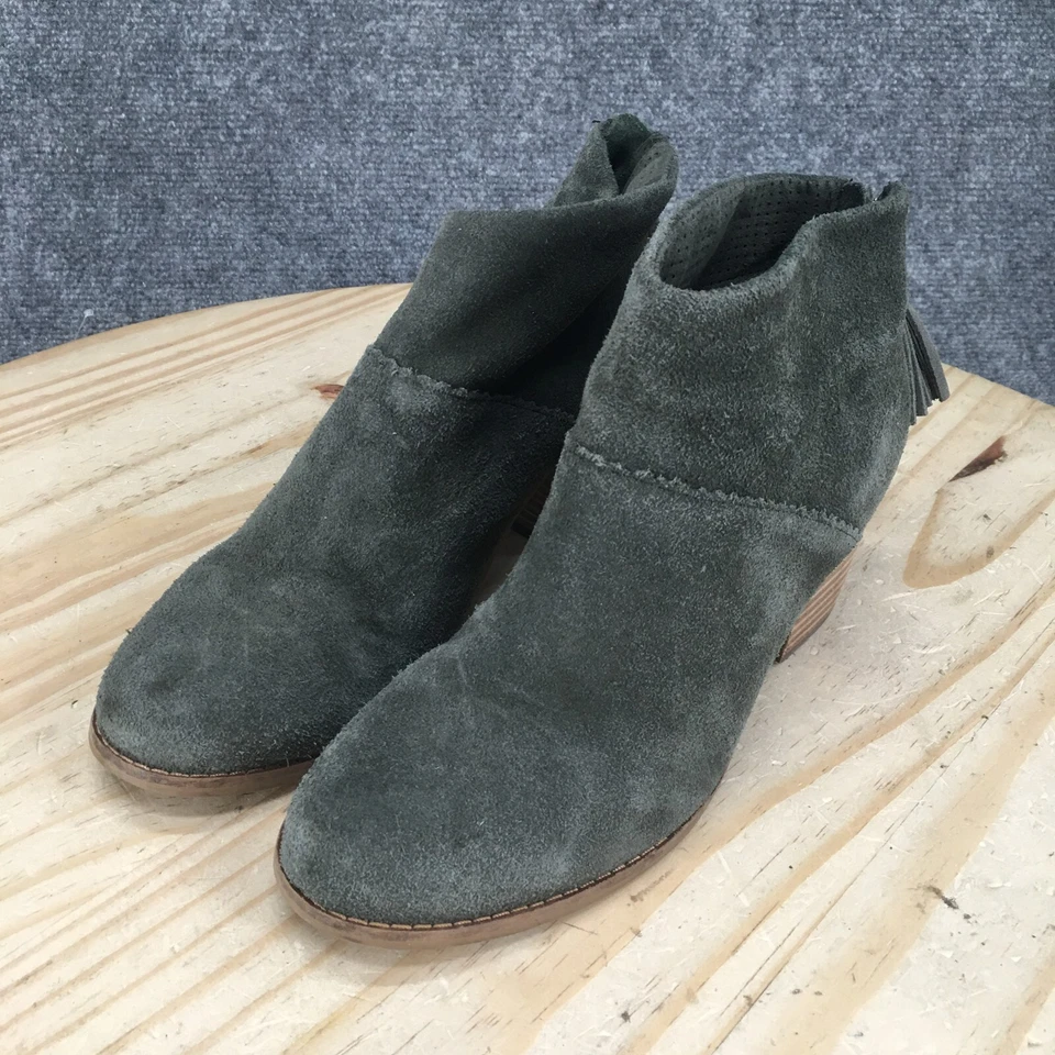 Toms Boots Womens 6 Leila Ankle Booties Green Suede Block Heels Zip 10010914 - Image 3 of 4