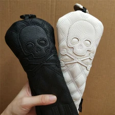 New Premium Leather White Black Skull Golf Rescue Headcover Hybrid Club Cover UT