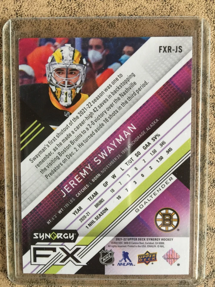 JEREMY SWAYMAN 2021-22 Upper Deck Synergy FX RC Orange FXR-JS #/449 Bos Bruins - Image 2 of 2