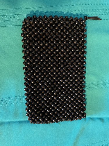 Vintage Beaded Clutch Purse EUC Bag Wood Black Flapper - Picture 2 of 6