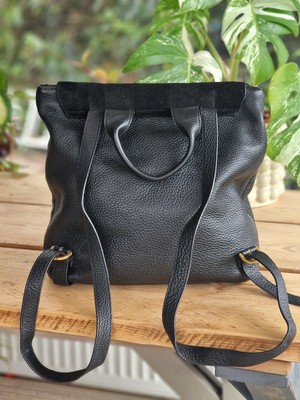 Jigsaw Wyatt Black Suede Leather Backpack Rucksack Bag UK