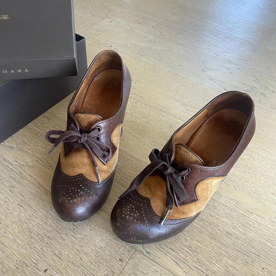 chie mihara brown and tan heeled oxford shoes - Image 3 of 4