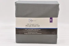 Mainstays 200 Thread Count 4 Piece Percale Sheet Set in Dark Grey, King