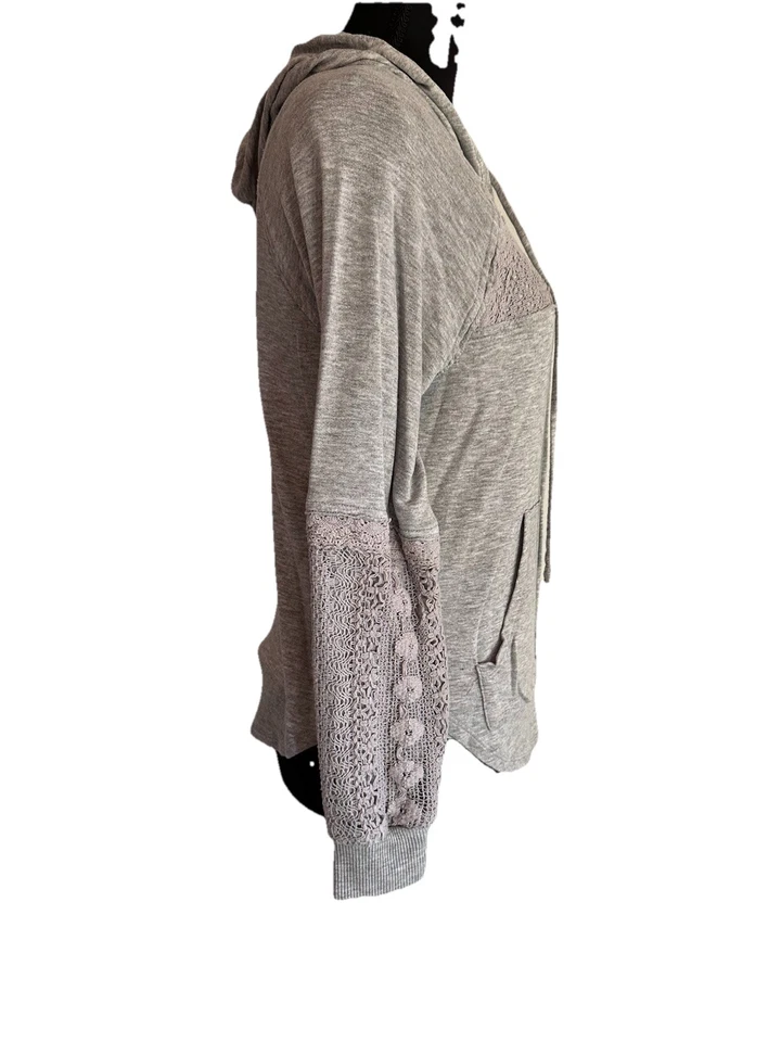 Top Rewind YTK para mujer talla XS gris suéter con capucha mangas de ganchillo Foto 4 de 4
