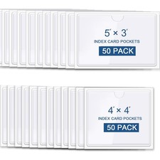 100 Pcs Clear Adhesive Pockets, Self-Adhesive Plastic Index Card Holders, Bus...