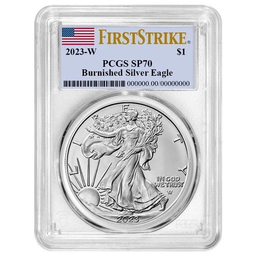 2023-W Burnished $1 American Silver Eagle PCGS SP70 FS Flag Label