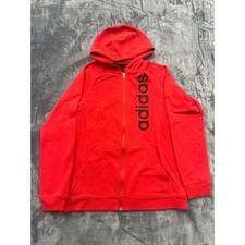Adidas Full Zip Hoodie Boys XL 18 Red Vertical Logo Fleece Sweatshirt Athletic