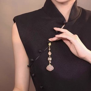 Authentic Chinese Hanfu Qipao Waist Hanging Ornament, Gold Plated Jade Bead Tassel Pendant
