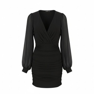 NELLY NLY One Chiffon Sleeve Women Dress S Black Fitted Long Sleeve Mini