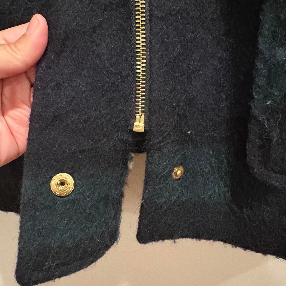 Abrigo de lona a cuadros para mujer capucha de lana palanca negro verde Preppy Heritage invierno 8 Foto 3 de 4