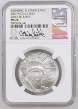 2007 W $100 1 Oz PLATINUM American EAGLE Burnished Coin NGC MS70 ER Mike Castle 2949.99 per troy oz