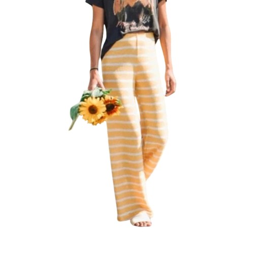 Zara Yellow White Striped Knit Flare Pull On Womens Wide Leg Pants Size Small - Picture 3 of 13