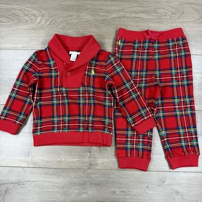Polo Ralph Lauren Baby Outfit Shawl Sweater Pullover Sweatpants Boy s 18M Red