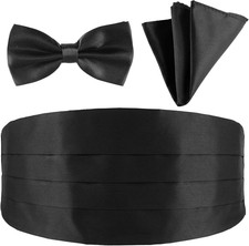 Men's Cummerbund Bow Tie Set Adjustable Solid Color Tuxedo Cummerbund and Bow