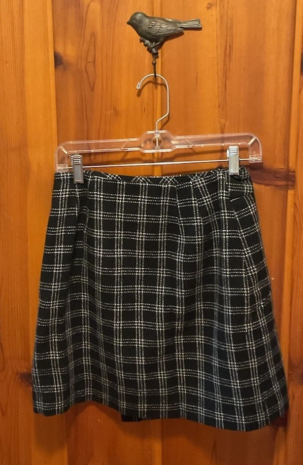 NWT Lerner NY & CO Falda a cuadros de lana negra y blanca forrada con hebilla Talla: 4 Foto 4 de 4